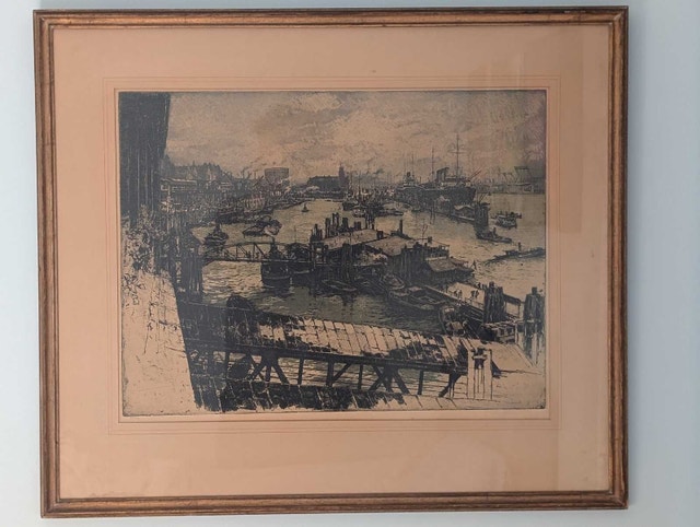 Luigi Kasimir Etching - Hamburg Harbour, Signed & Numbered