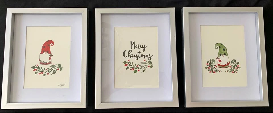 Set of 3 Framed Christmas Gnome Art Prints
