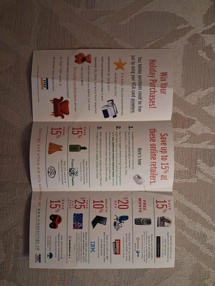 Collectible 2001 Visa Advertisement Paper Ephemera - photo 2