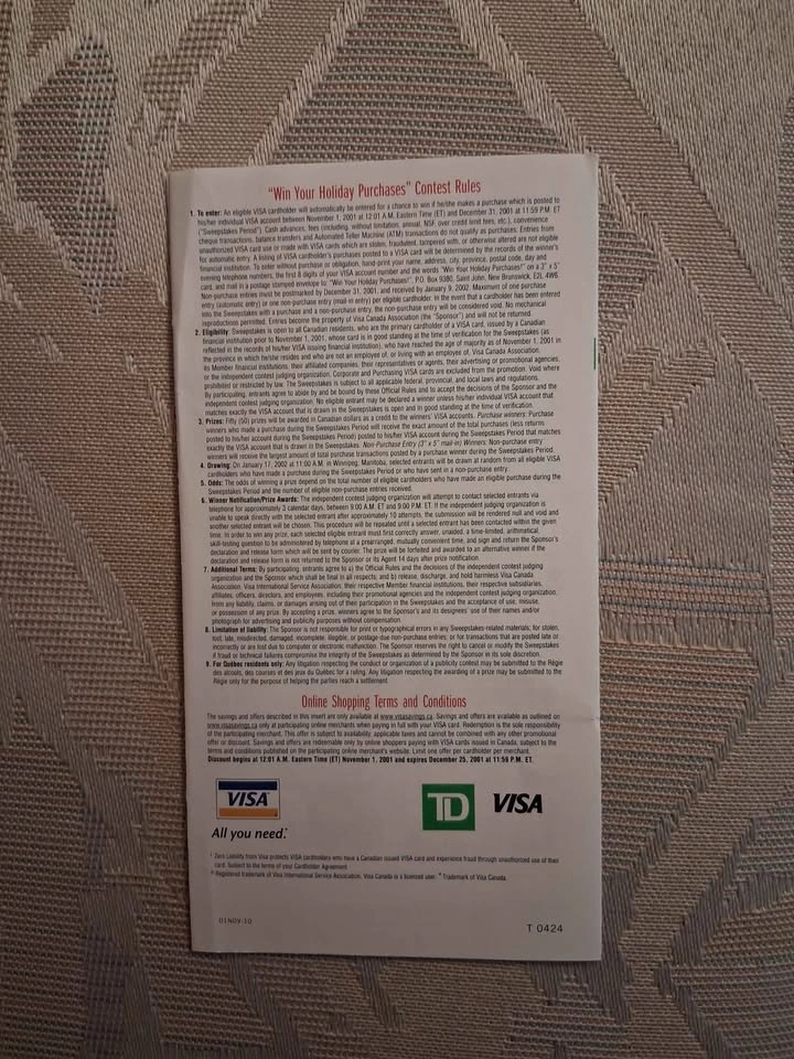 Collectible 2001 Visa Advertisement Paper Ephemera - photo 3