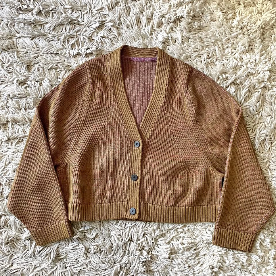 Lululemon Brown Mustard Ribbed Knit Cropped Cardigan Sweater