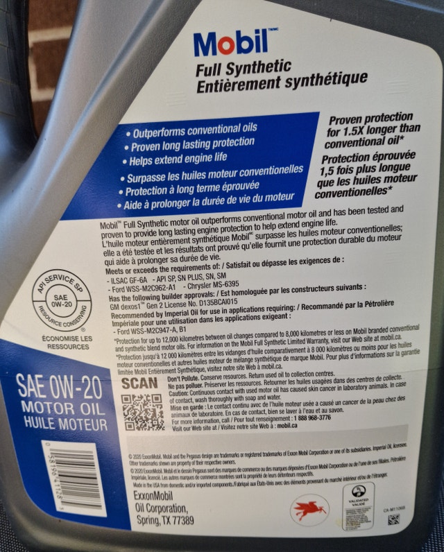 Mobil Full Synthetic 0W-20 Motor Oil 4.73L - photo 2
