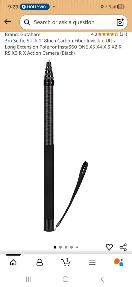 Gutahare 3m Selfie Stick 118-Inch Carbon Fiber Pole - photo 2