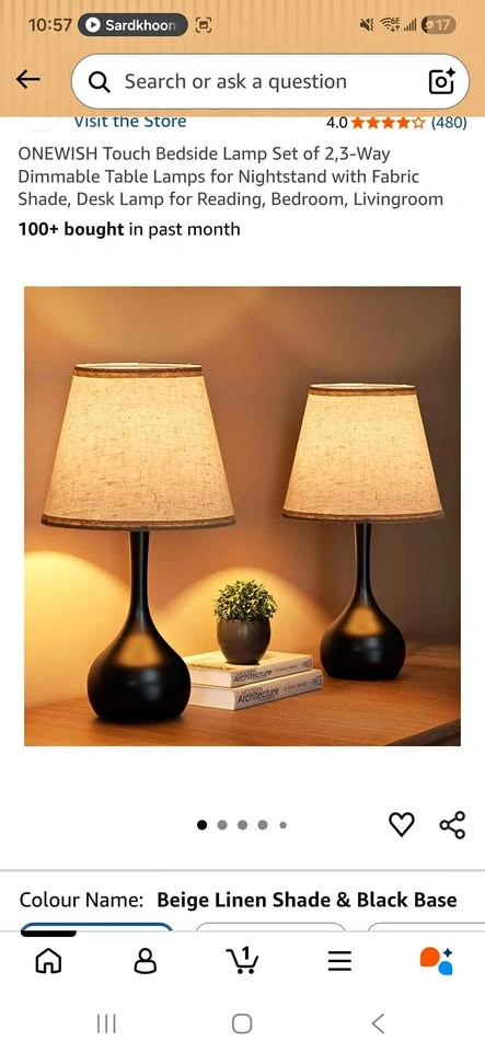 ONEWISH Touch Bedside Lamp Set of 2