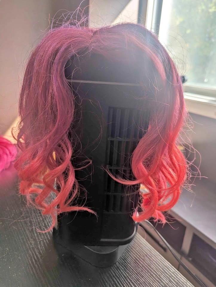 Curly Red Costume Wig – Pink & Orange Tones