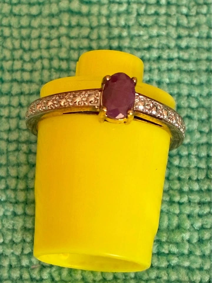 Vintage Style Gold-Toned Ruby & CZ Statement Ring - Size 8