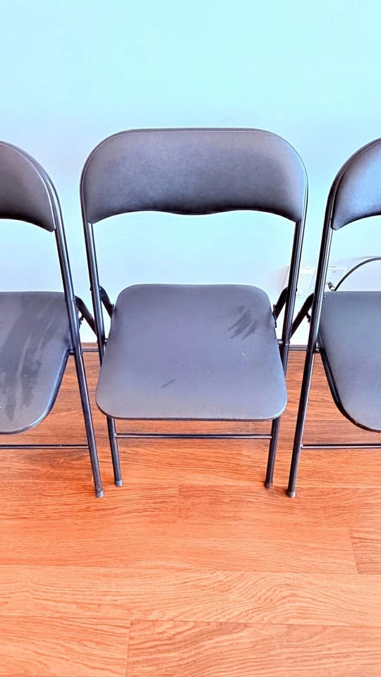 Black Metal Folding Chairs - $10 each or $25 for 3 chairs
