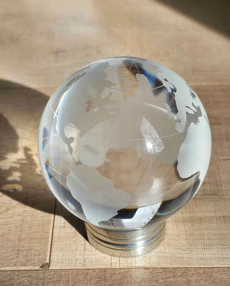 Etched Crystal Globe with Metal Base - photo 2