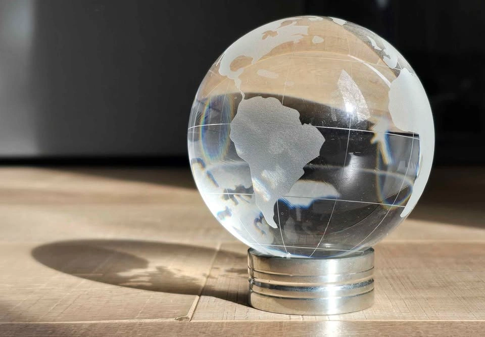 Etched Crystal Globe with Metal Base - photo 3