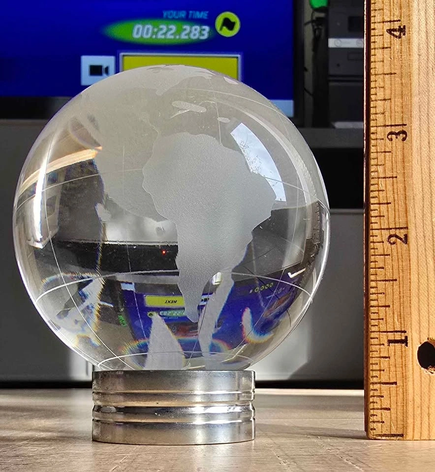 Etched Crystal Globe with Metal Base - photo 4
