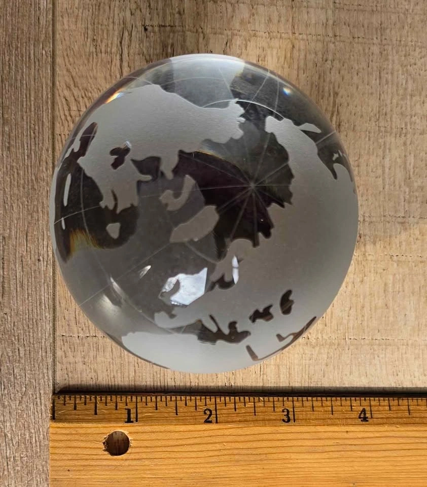 Etched Crystal Globe with Metal Base - photo 5