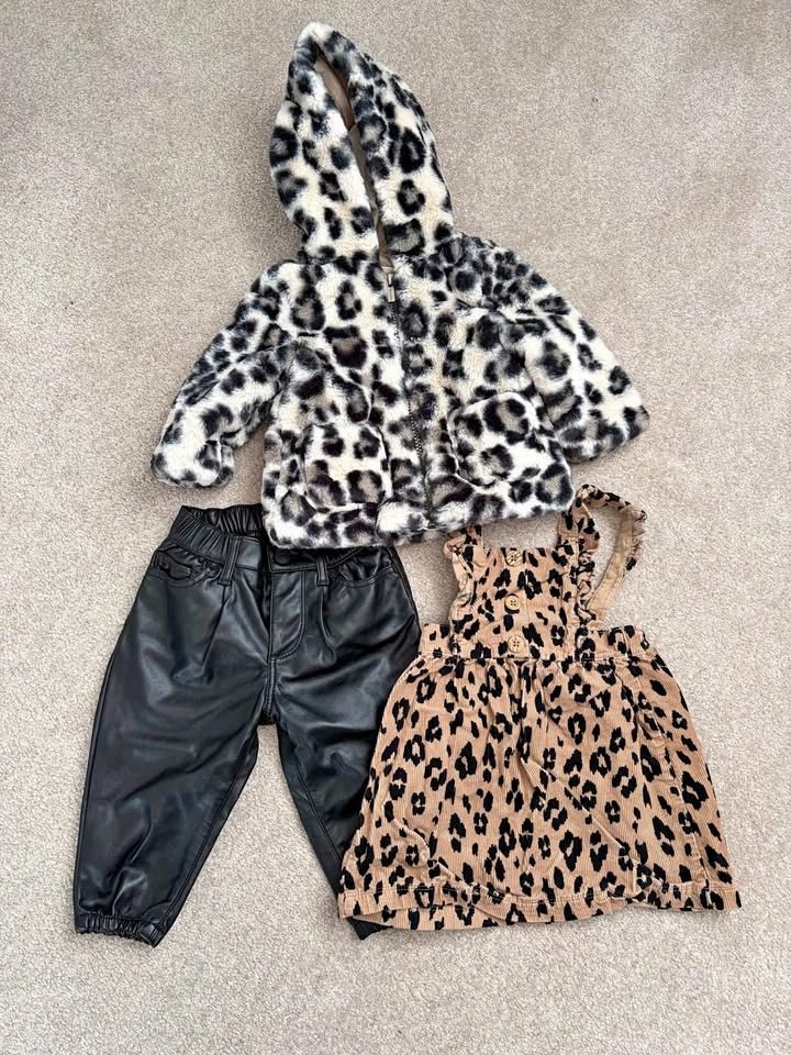 6-12 M Clothing Bundle - Faux Fur Jacket, Faux Leather Pants