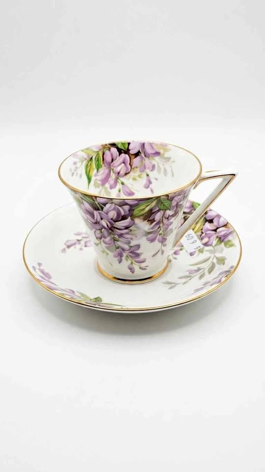 Vintage Wisteria Bone China Teacup and Saucer Set