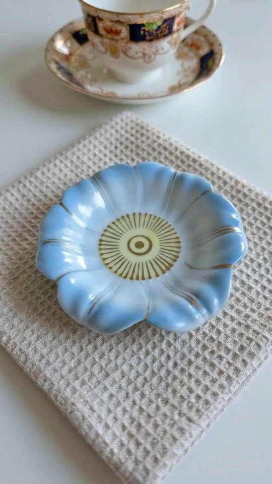 Blue Flower Teacup and Saucer Set with Butterfly Spoon