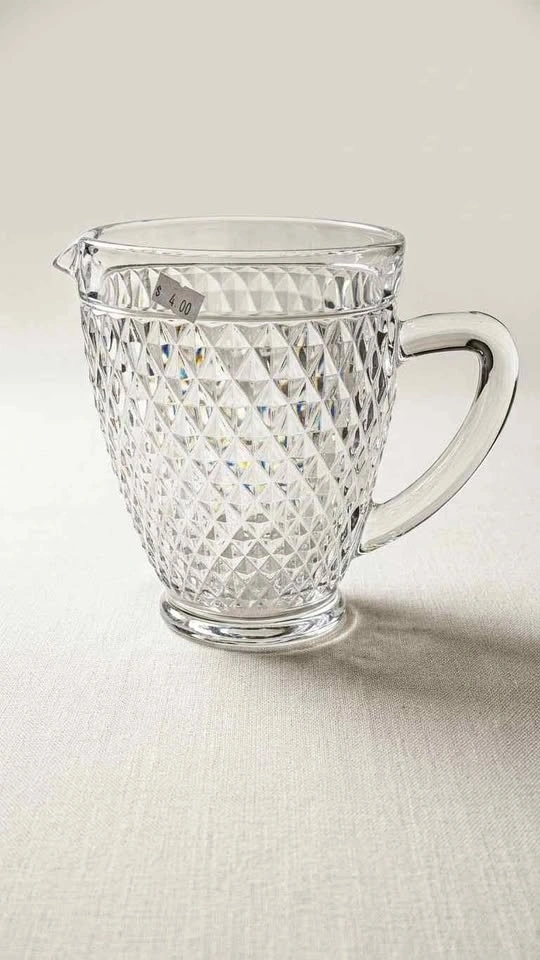 Diamond Cut Clear Glass Pitcher