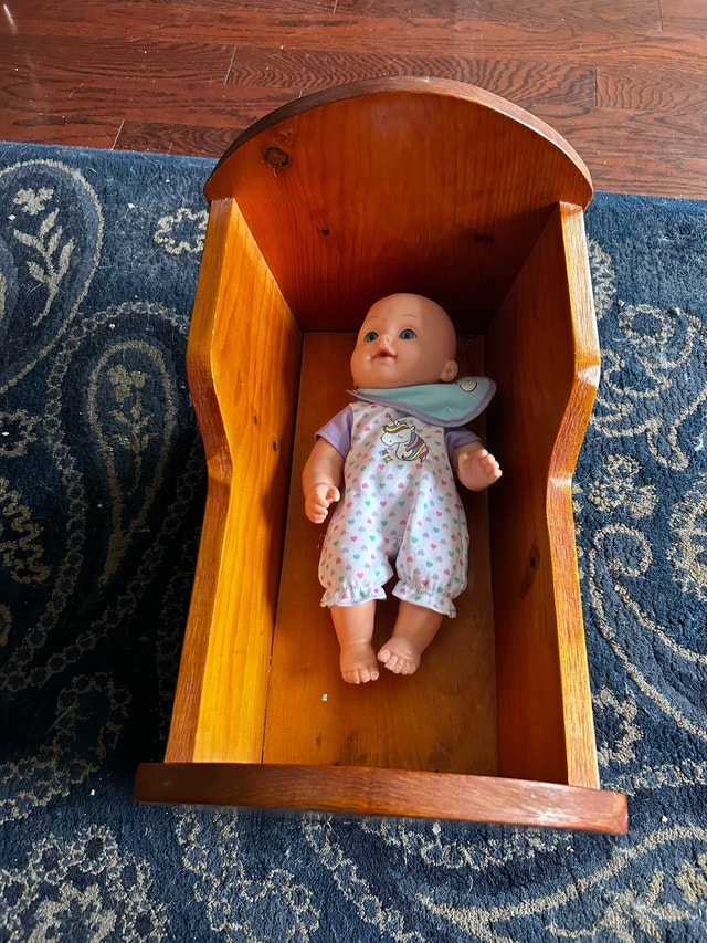 Wooden Crib with Doll