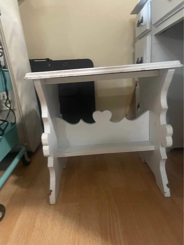 Vintage White Vanity Desk with Mirror and Stool - photo 2