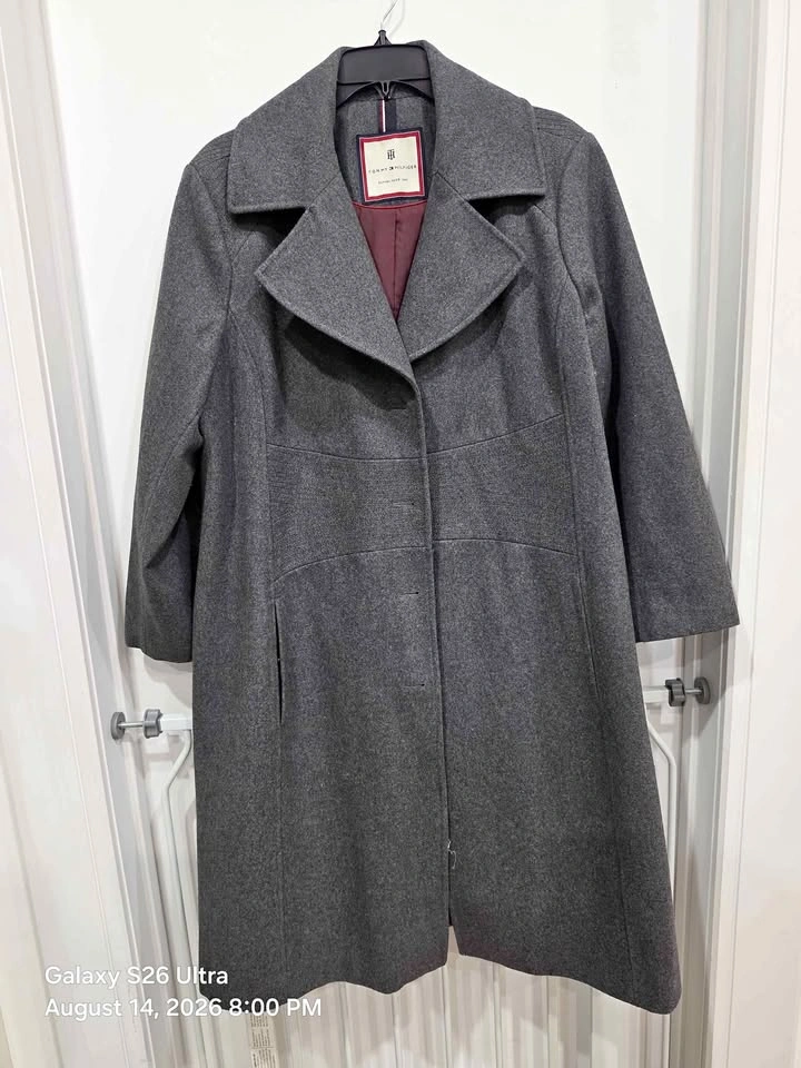 Tommy Hilfiger Grey Wool Blend Long Coat