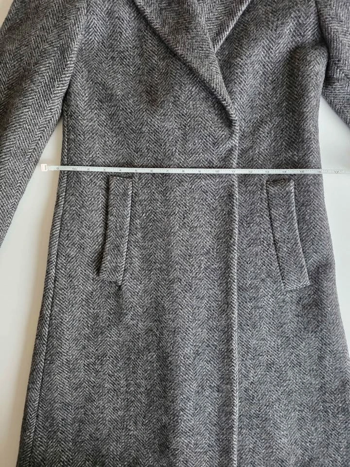 Women's Grey Herringbone Wool Coat – Size 38 - photo 3