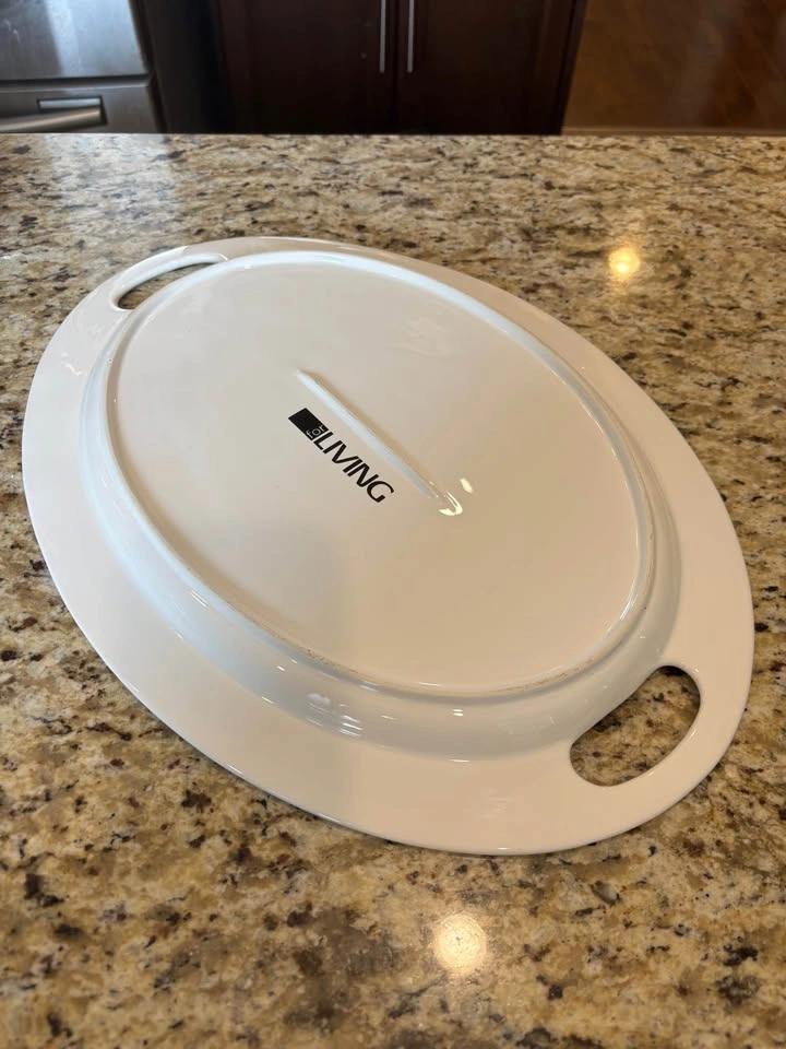For Living White Ceramic Oval Serving Platter with Handles - photo 4
