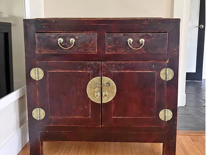 Vintage Lacquer Cabinet with Brass Hardware