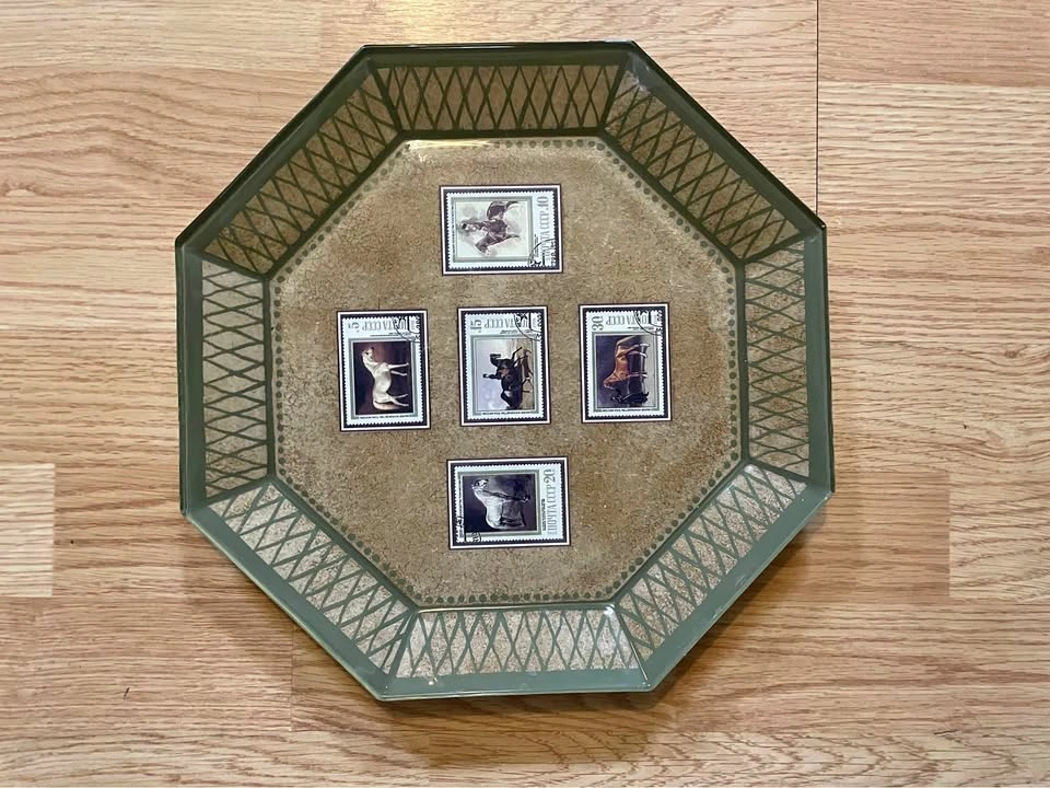 Vintage Vaillancourt Octagonal Decorative Tray with Soviet Stamp