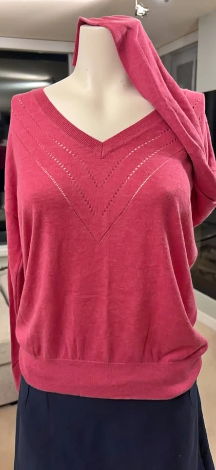 RW&CO. Pink Long Sleeve V-Neck Sweater with Perforated Detail