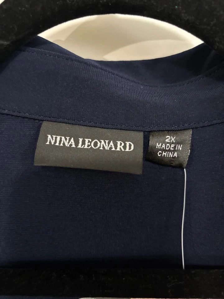 Nina Leonard Miracle Navy Blue Matte Jersey Button-Down Shirt, S - photo 5