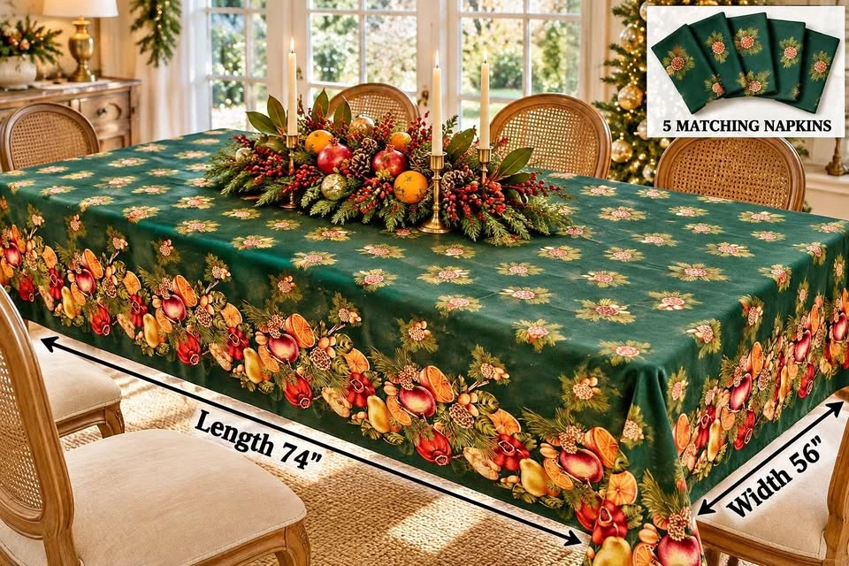 Table Cloth & 5 Napkins Holiday Lush Moody 100% Cotton