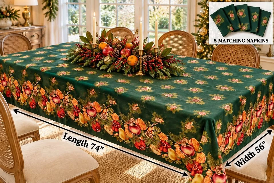 Table Cloth & 5 Napkins Holiday Lush Moody 100% Cotton - photo 2