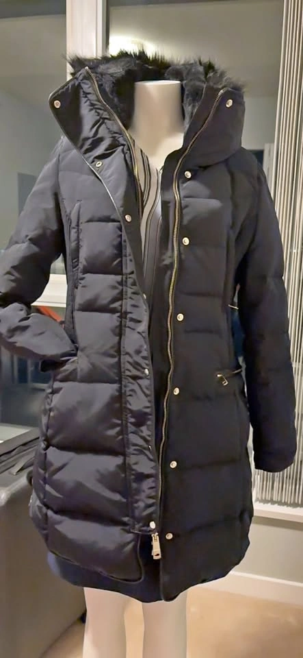 ZARA NAVY BLUE Puffer Coat with Fur Hood