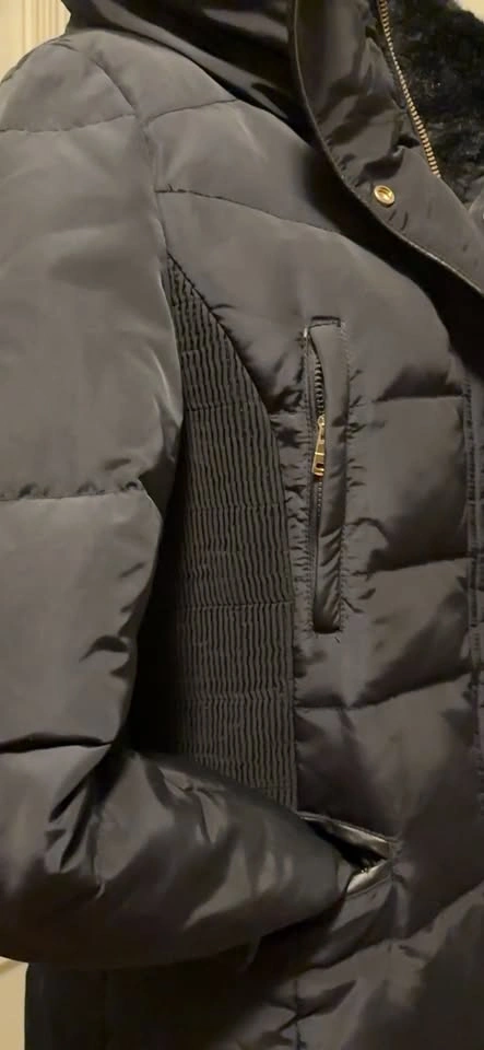 ZARA NAVY BLUE Puffer Coat with Fur Hood - photo 2