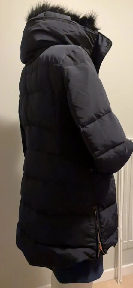 ZARA NAVY BLUE Puffer Coat with Fur Hood - photo 3