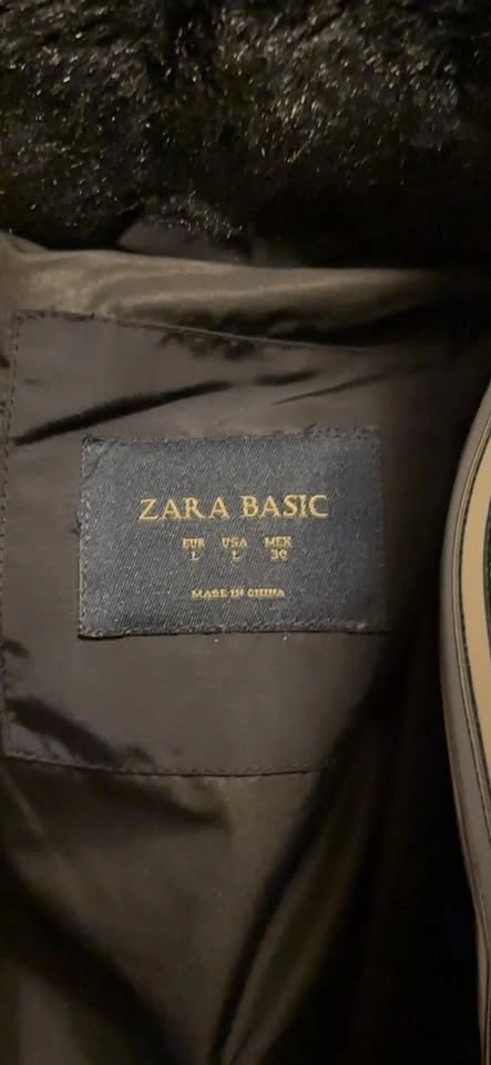 ZARA NAVY BLUE Puffer Coat with Fur Hood - photo 4