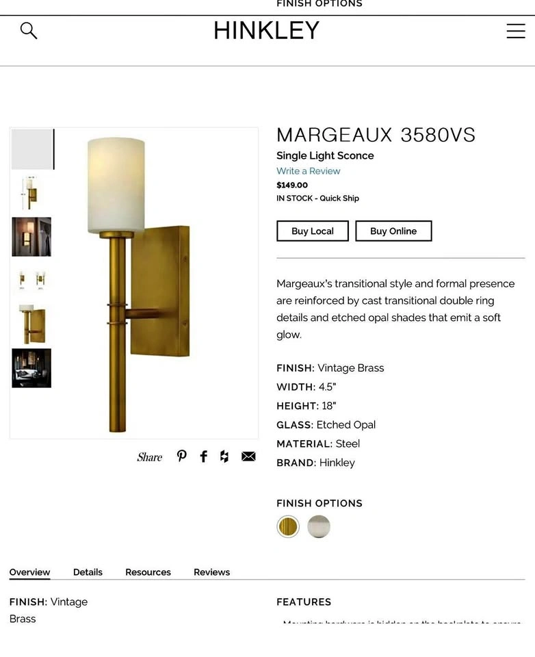 Hinkley wall sconce