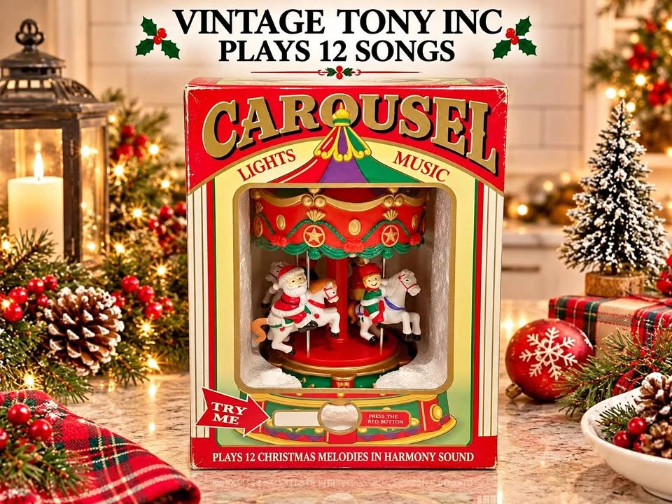 Carousel Vintage Holiday BNIB Plays 12 Songs & Lights Up