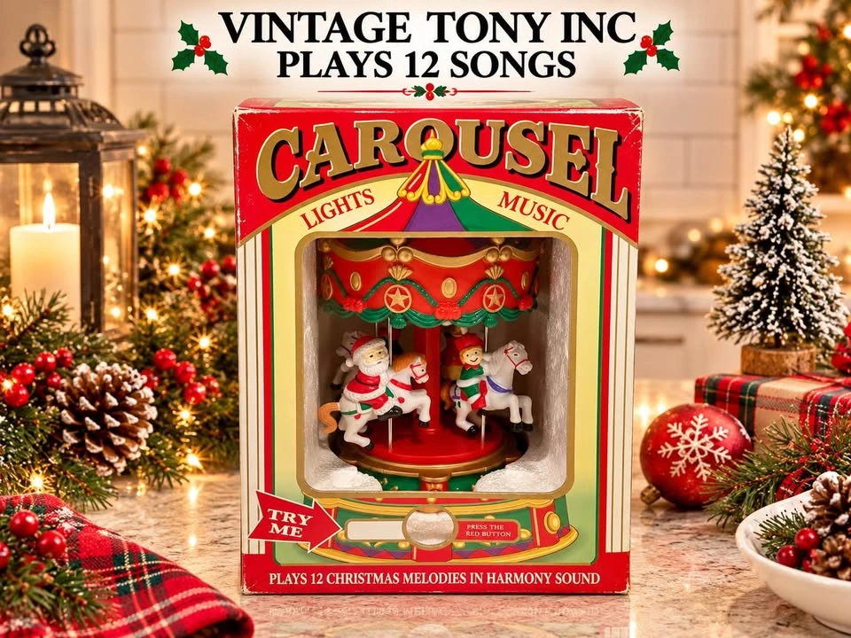 Carousel Vintage Holiday BNIB Plays 12 Songs & Lights Up - photo 2