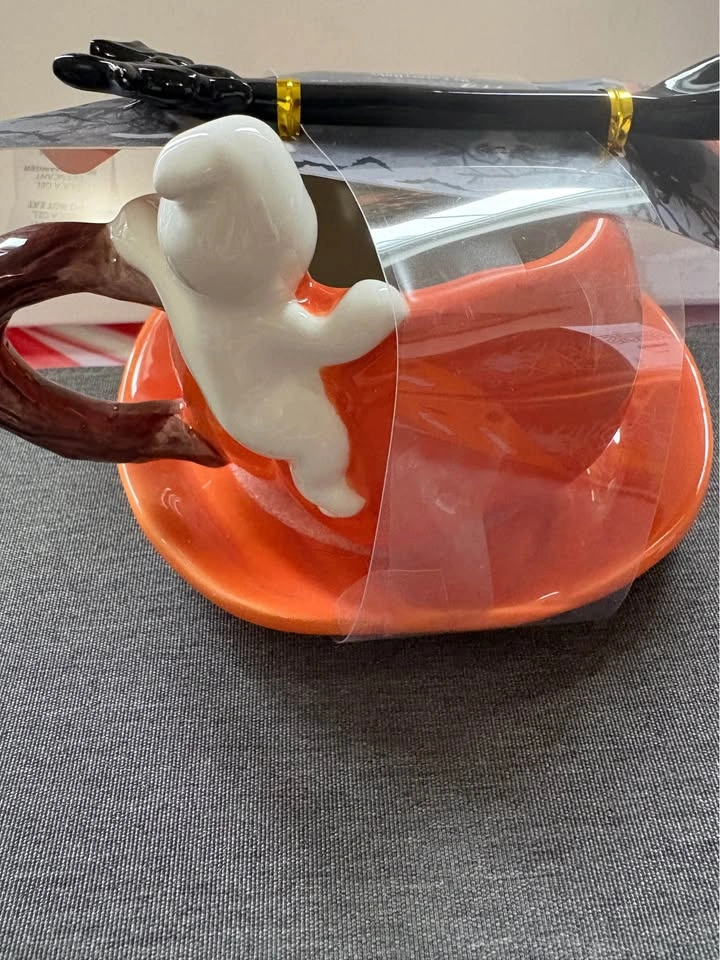 Halloween pumpkin mug saucer and spoon - photo 3
