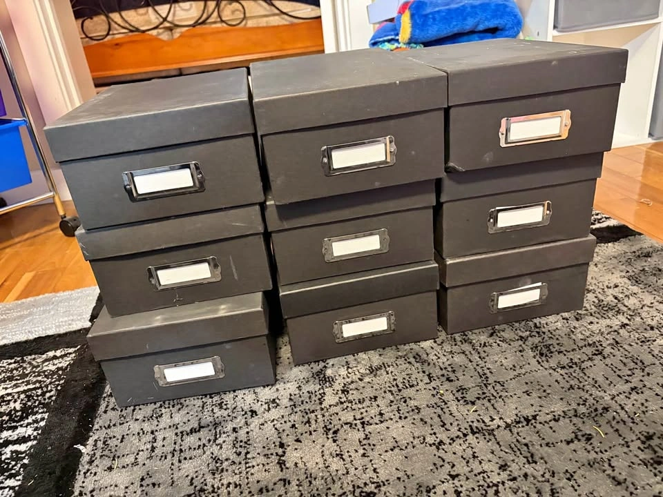 Set of 9 Black Storage Boxes with Label Holders