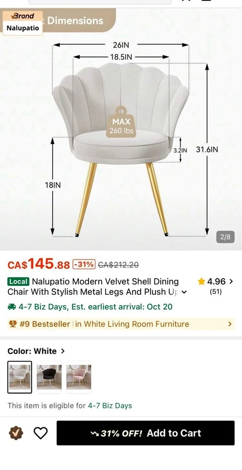 Modern Velvet Shell Dining Chair