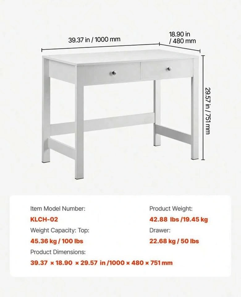 White 2-Drawer Desk