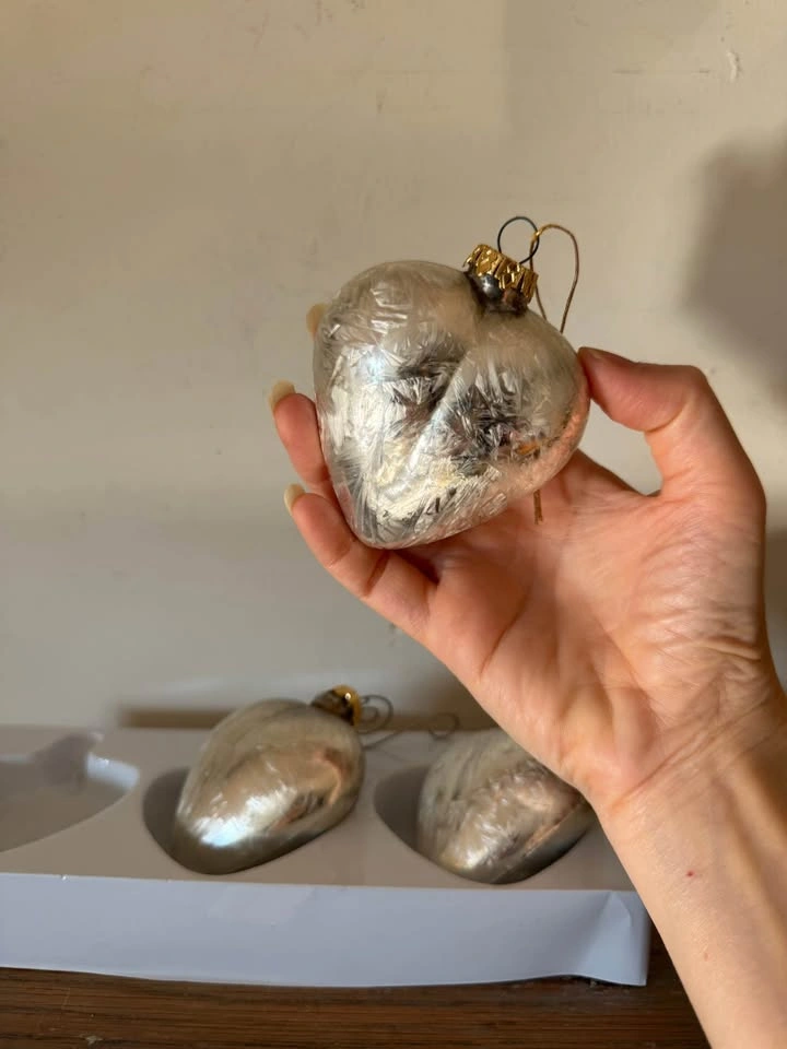 Vintage Silver Glass Heart Christmas Ornaments – Set of 3 - photo 2