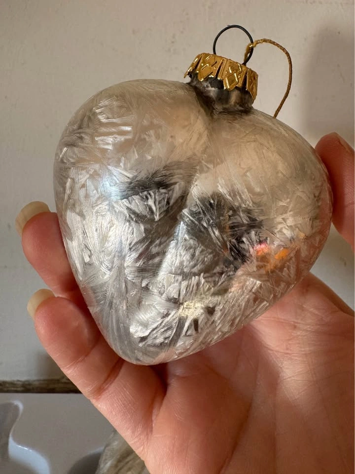 Vintage Silver Glass Heart Christmas Ornaments – Set of 3 - photo 3