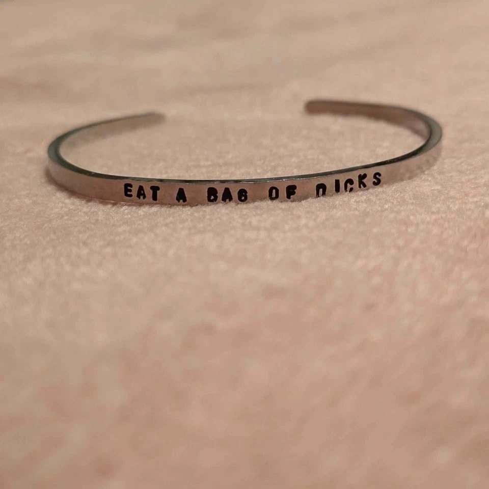 Adjustable Metal Cuff Bracelet "EAT A BAG OF D!¢K$" - photo 2