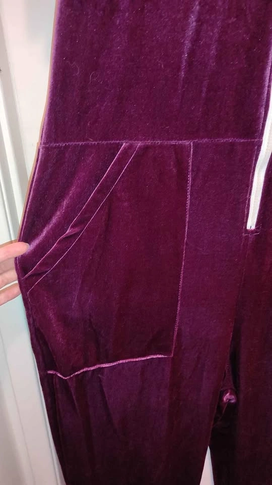 Purple Velvet Jumpsuit with Pockets - Size L