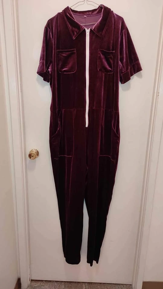 Purple Velvet Jumpsuit with Pockets - Size L - photo 2