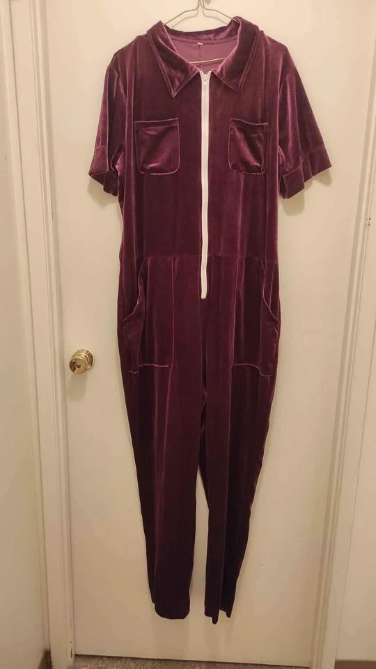 Purple Velvet Jumpsuit with Pockets - Size L - photo 3