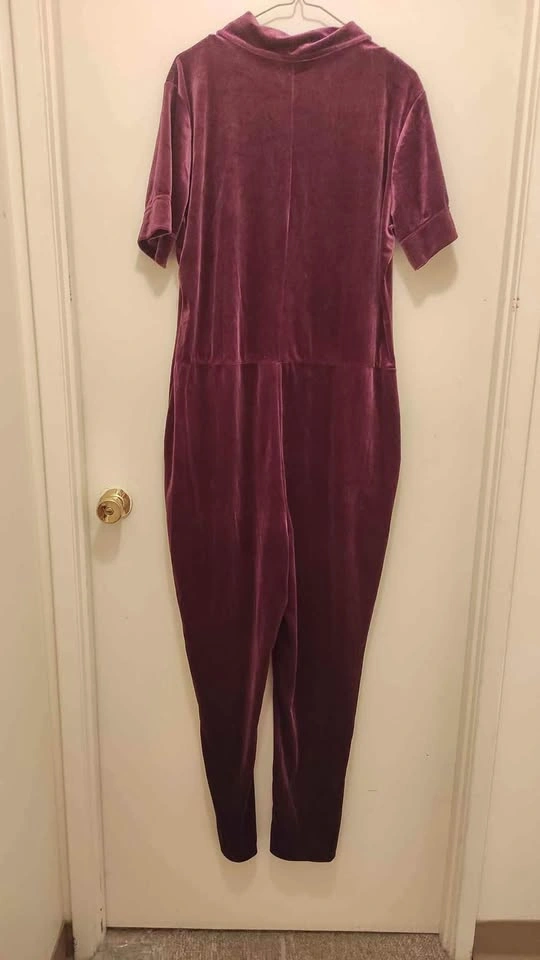 Purple Velvet Jumpsuit with Pockets - Size L - photo 4