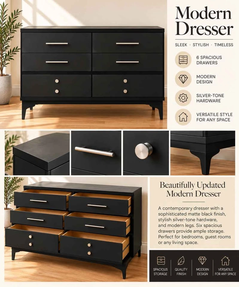 Modern Black 6-Drawer Dresser | Newly Updated - photo 4