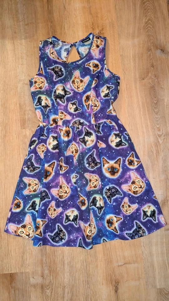 Retroliscious Galaxy Cats Fit & Flare Dress - size small